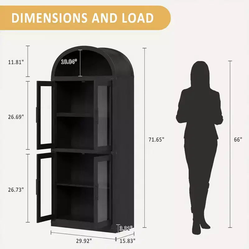 Bibliothèque arquée, Grande bibliothèque avec portes et tiroirs, Armoire de rangement de style ferme, Étagères pour bureau, salon, chambre à coucher
