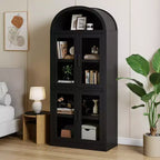 Bibliothèque arquée, Grande bibliothèque avec portes et tiroirs, Armoire de rangement de style ferme, Étagères pour bureau, salon, chambre à coucher