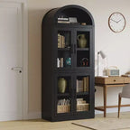 Bibliothèque arquée, Grande bibliothèque avec portes et tiroirs, Armoire de rangement de style ferme, Étagères pour bureau, salon, chambre à coucher