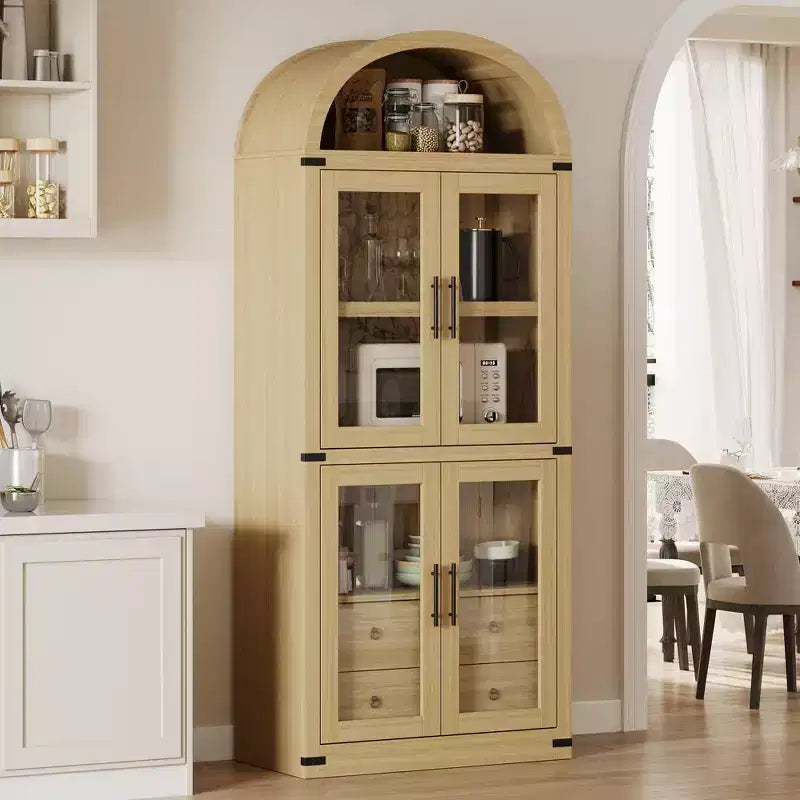 Bibliothèque arquée, Grande bibliothèque avec portes et tiroirs, Armoire de rangement de style ferme, Étagères pour bureau, salon, chambre à coucher