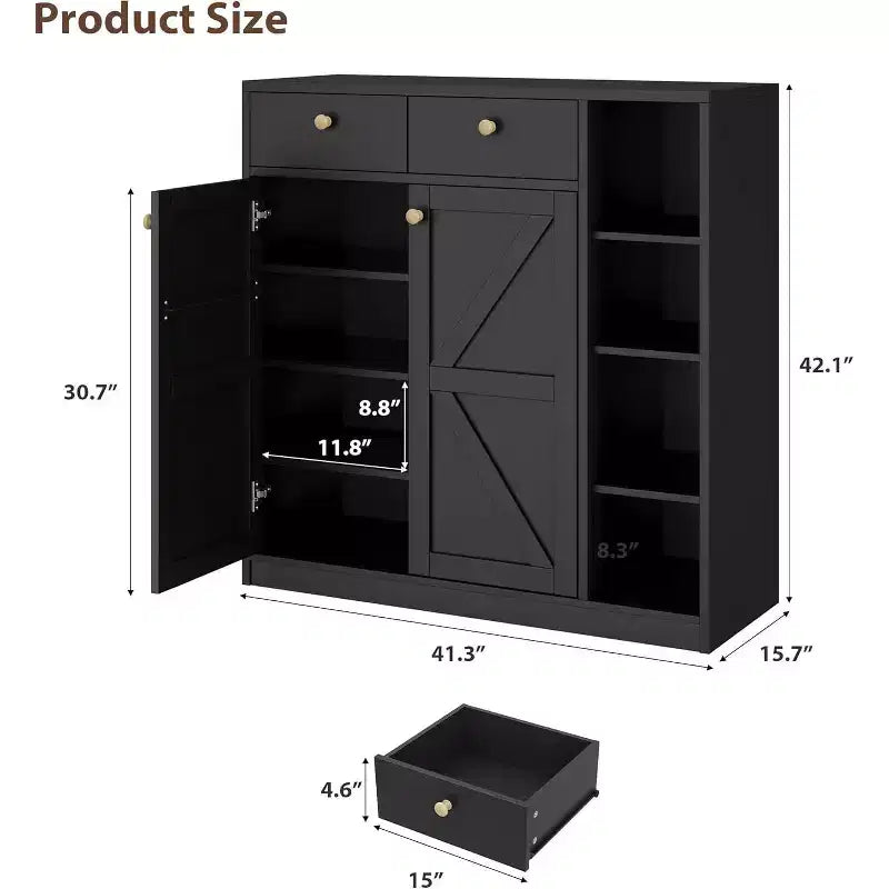 Meuble à chaussures avec portes et tiroirs, meuble à chaussures moderne de 106,7 cm de haut avec étagères réglables et base stable, meuble à chaussures à 4 niveaux