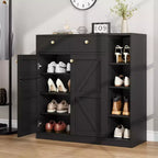 Meuble à chaussures avec portes et tiroirs, meuble à chaussures moderne de 106,7 cm de haut avec étagères réglables et base stable, meuble à chaussures à 4 niveaux