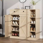 Meuble à chaussures avec portes et tiroirs, meuble à chaussures moderne de 106,7 cm de haut avec étagères réglables et base stable, meuble à chaussures à 4 niveaux