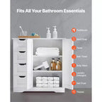 Meuble de rangement de salle de bain VEVOR, 3 étagères, organiseur de rangement en bois avec 2 portes, 4 tiroirs et étagère réglable, pour cuisine/salon/entrée, blanc