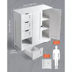 Meuble de rangement de salle de bain VEVOR, 3 étagères, organiseur de rangement en bois avec 2 portes, 4 tiroirs et étagère réglable, pour cuisine/salon/entrée, blanc