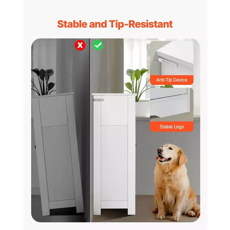 Meuble de rangement de salle de bain VEVOR, 3 étagères, organiseur de rangement en bois avec 2 portes, 4 tiroirs et étagère réglable, pour cuisine/salon/entrée, blanc