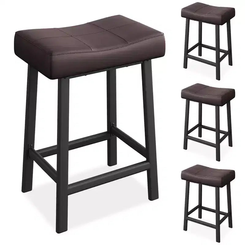 Lot de 2 tabourets de bar en cuir PU | Tabourets de comptoir de 61 cm avec sièges épais en forme de selle et cadre en métal robuste pour îlot de cuisine, bar de petit-déjeuner