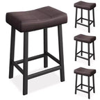 Lot de 2 tabourets de bar en cuir PU | Tabourets de comptoir de 61 cm avec sièges épais en forme de selle et cadre en métal robuste pour îlot de cuisine, bar de petit-déjeuner