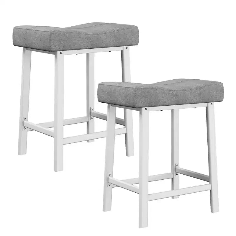 Lot de 2 tabourets de bar en cuir PU | Tabourets de comptoir de 61 cm avec sièges épais en forme de selle et cadre en métal robuste pour îlot de cuisine, bar de petit-déjeuner