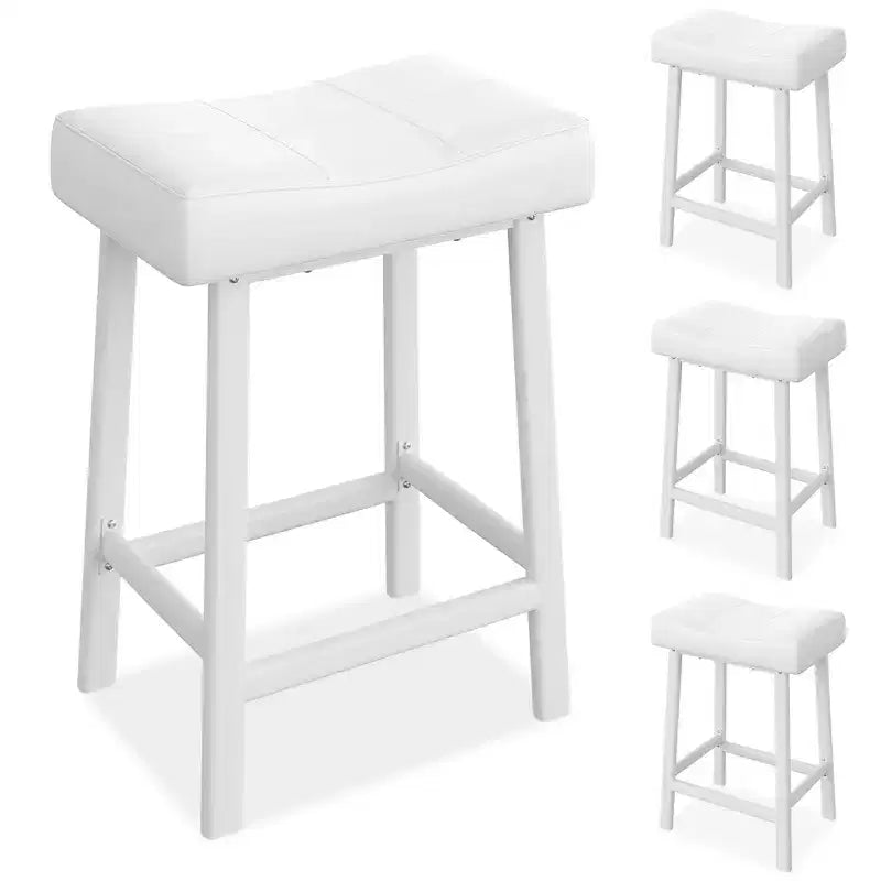 Lot de 2 tabourets de bar en cuir PU | Tabourets de comptoir de 61 cm avec sièges épais en forme de selle et cadre en métal robuste pour îlot de cuisine, bar de petit-déjeuner