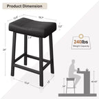 Lot de 2 tabourets de bar en cuir PU | Tabourets de comptoir de 61 cm avec sièges épais en forme de selle et cadre en métal robuste pour îlot de cuisine, bar de petit-déjeuner
