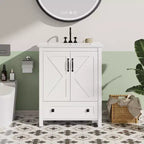 Meuble-lavabo 24/30 po avec évier en céramique, meuble-lavabo de salle de bain moderne avec 2 portes et 1 tiroir de rangement, meuble de salle de bain autoportant