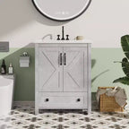 Meuble-lavabo 24/30 po avec évier en céramique, meuble-lavabo de salle de bain moderne avec 2 portes et 1 tiroir de rangement, meuble de salle de bain autoportant