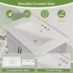 Meuble-lavabo 24/30 po avec évier en céramique, meuble-lavabo de salle de bain moderne avec 2 portes et 1 tiroir de rangement, meuble de salle de bain autoportant