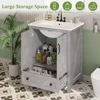 Meuble-lavabo 24/30 po avec évier en céramique, meuble-lavabo de salle de bain moderne avec 2 portes et 1 tiroir de rangement, meuble de salle de bain autoportant