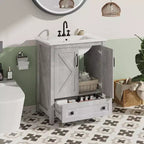 Meuble-lavabo 24/30 po avec évier en céramique, meuble-lavabo de salle de bain moderne avec 2 portes et 1 tiroir de rangement, meuble de salle de bain autoportant