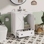 Meuble-lavabo 24/30 po avec évier en céramique, meuble-lavabo de salle de bain moderne avec 2 portes et 1 tiroir de rangement, meuble de salle de bain autoportant