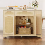 53 Îlot de Cuisine avec Abattant, Îlot Roulant de Cuisine avec Poubelle Inclinable, Armoire de Rangement, Étagère à Épices, 2 Tiroirs, Table Îlot MobileCuisine