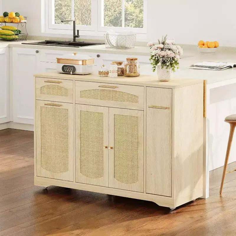 53 Îlot de Cuisine avec Abattant, Îlot Roulant de Cuisine avec Poubelle Inclinable, Armoire de Rangement, Étagère à Épices, 2 Tiroirs, Table Îlot MobileCuisine