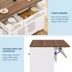 53 Îlot de Cuisine avec Abattant, Îlot Roulant de Cuisine avec Poubelle Inclinable, Armoire de Rangement, Étagère à Épices, 2 Tiroirs, Table Îlot MobileCuisine