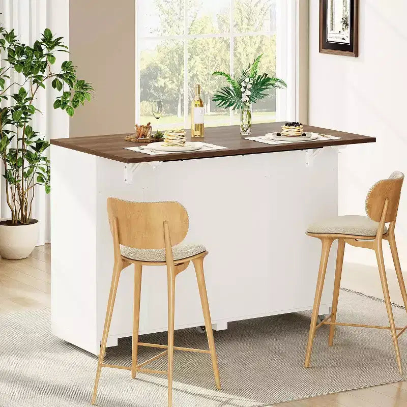 53 Îlot de Cuisine avec Abattant, Îlot Roulant de Cuisine avec Poubelle Inclinable, Armoire de Rangement, Étagère à Épices, 2 Tiroirs, Table Îlot MobileCuisine