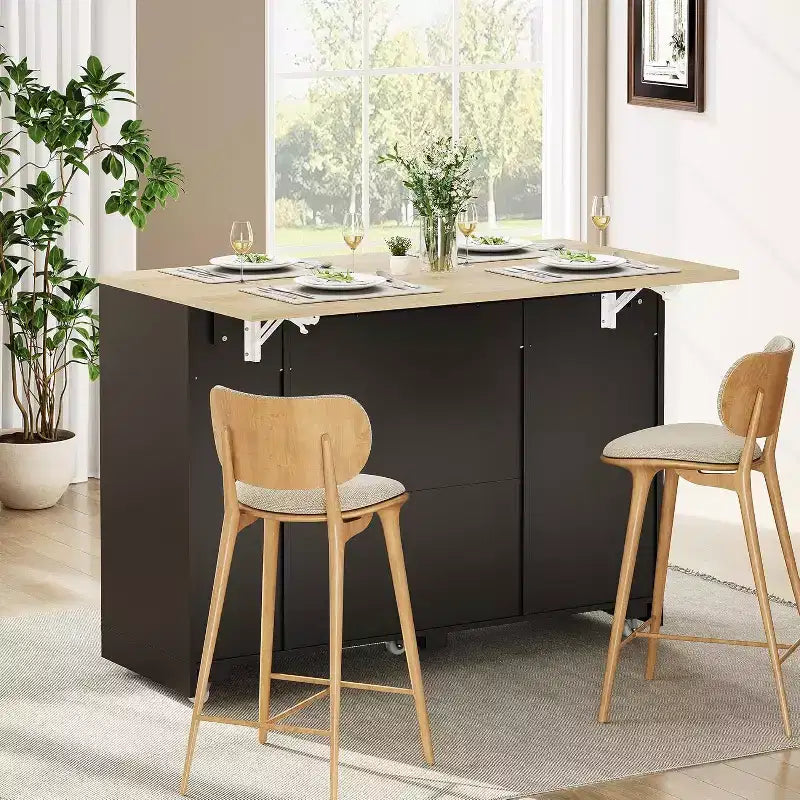 53 Îlot de Cuisine avec Abattant, Îlot Roulant de Cuisine avec Poubelle Inclinable, Armoire de Rangement, Étagère à Épices, 2 Tiroirs, Table Îlot MobileCuisine