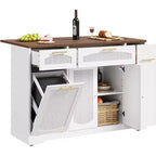 53 Îlot de Cuisine avec Abattant, Îlot Roulant de Cuisine avec Poubelle Inclinable, Armoire de Rangement, Étagère à Épices, 2 Tiroirs, Table Îlot MobileCuisine