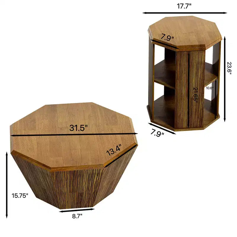 Table basse octogonale de ferme de 31,5 pouces, table centrale en bois d'hévéa au design moderne pour le salon et le bureau
