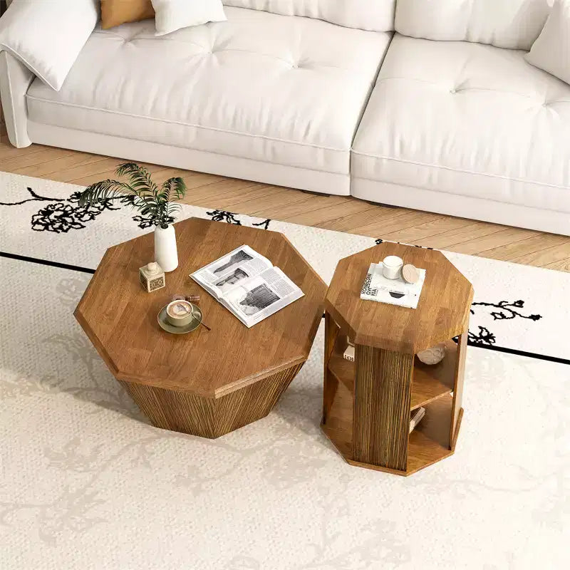 Table basse octogonale de ferme de 31,5 pouces, table centrale en bois d'hévéa au design moderne pour le salon et le bureau