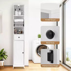 Meuble de rangement haut de salle de bain, meuble autoportant étroit et mince avec 2 portes de grange et 1 tiroir avec étagères réglables pour la cuisine et la salle de bain