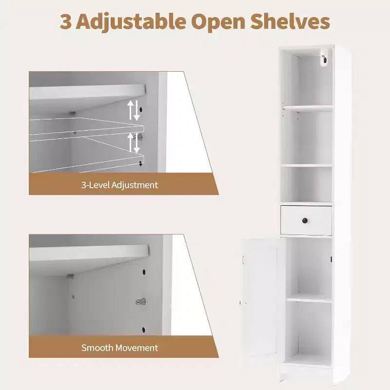 Meuble de rangement haut de salle de bain, meuble autoportant étroit et mince avec 2 portes de grange et 1 tiroir avec étagères réglables pour la cuisine et la salle de bain