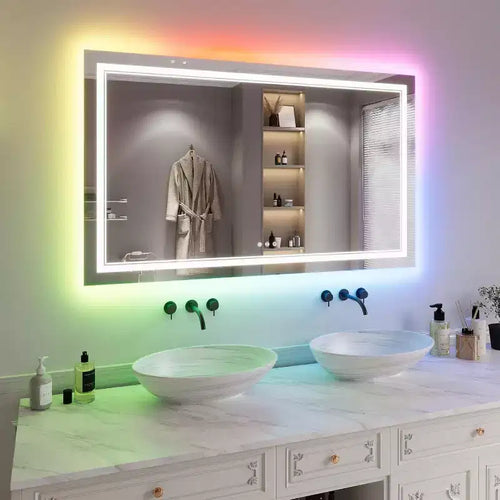 Miroir de salle de bain 32*24 pouces, miroir de courtoisie étanche anti-buée, 3 températures de couleur, dimmable, fonction mémoire de contrôle tactile, montage horizontal ou vertical