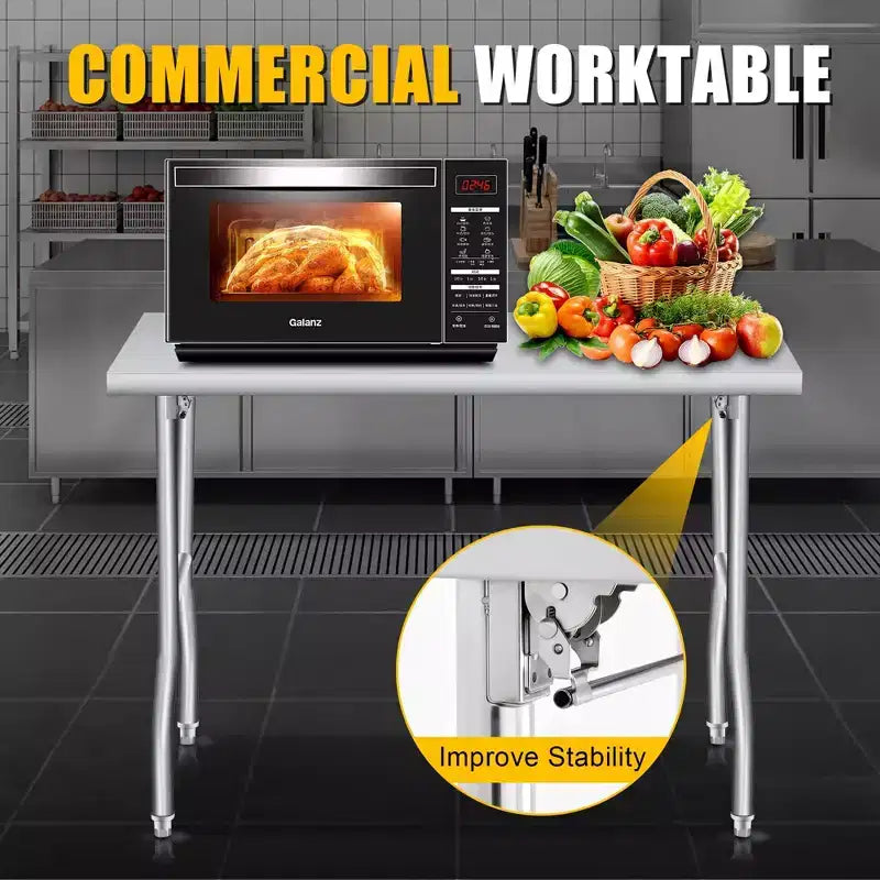 Table pliante en acier inoxydable Acekool, établi de préparation portable robuste, aucun assemblage requis, pour cuisine, buanderie, camping, garage