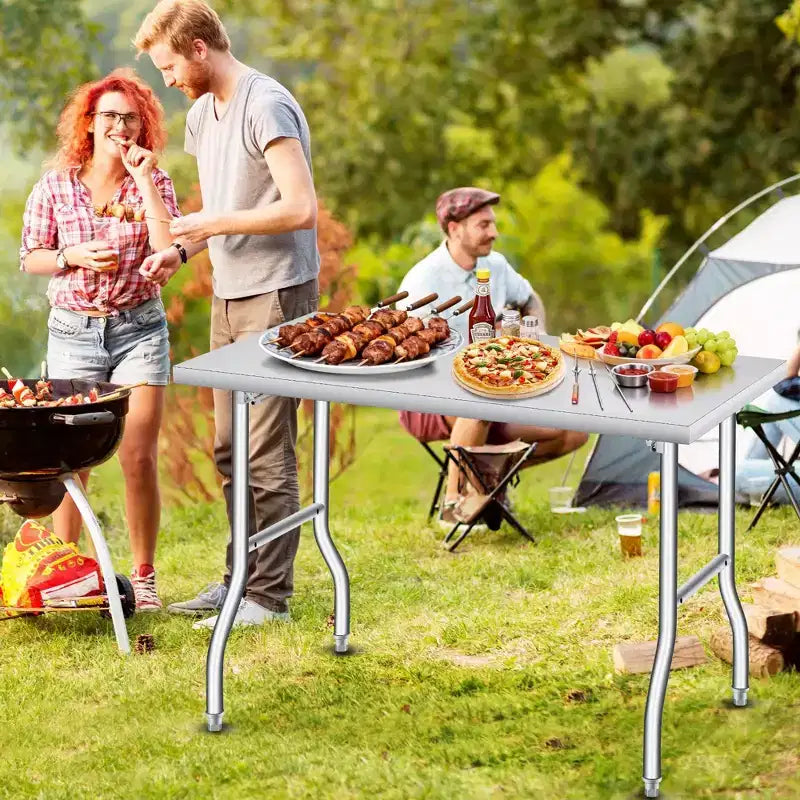 Table pliante en acier inoxydable Acekool, établi de préparation portable robuste, aucun assemblage requis, pour cuisine, buanderie, camping, garage
