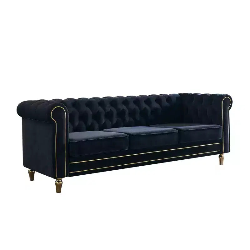Canapé 84 Chesterfield en velours avec accoudoirs arrondis, canapé moderne de style nuage avec cadre en bois massif pour salon, chambre ou appartement - Panipeachy