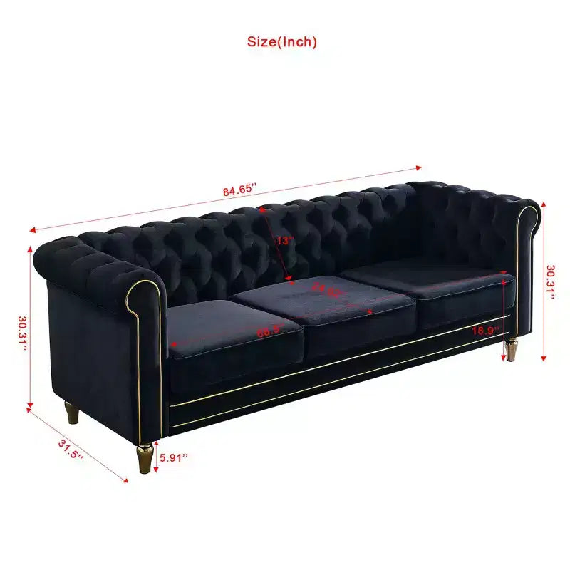 Canapé 84 Chesterfield en velours avec accoudoirs arrondis, canapé moderne de style nuage avec cadre en bois massif pour salon, chambre ou appartement - Panipeachy
