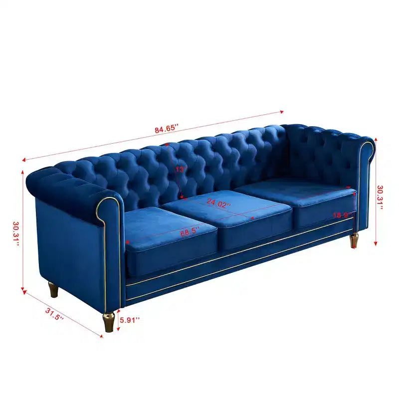 Canapé 84 Chesterfield en velours avec accoudoirs arrondis, canapé moderne de style nuage avec cadre en bois massif pour salon, chambre ou appartement - Panipeachy