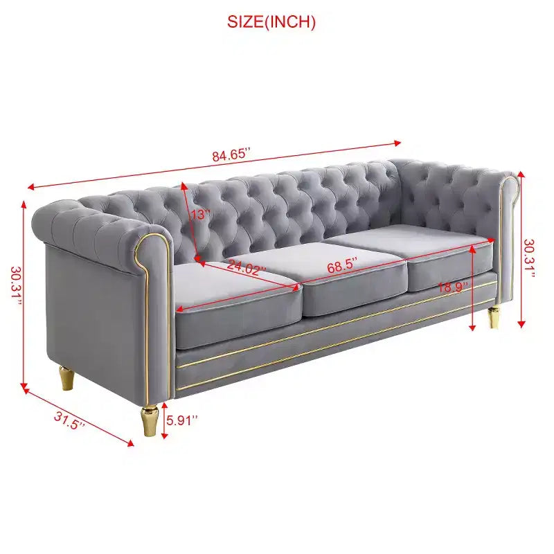 Canapé 84 Chesterfield en velours avec accoudoirs arrondis, canapé moderne de style nuage avec cadre en bois massif pour salon, chambre ou appartement - Panipeachy