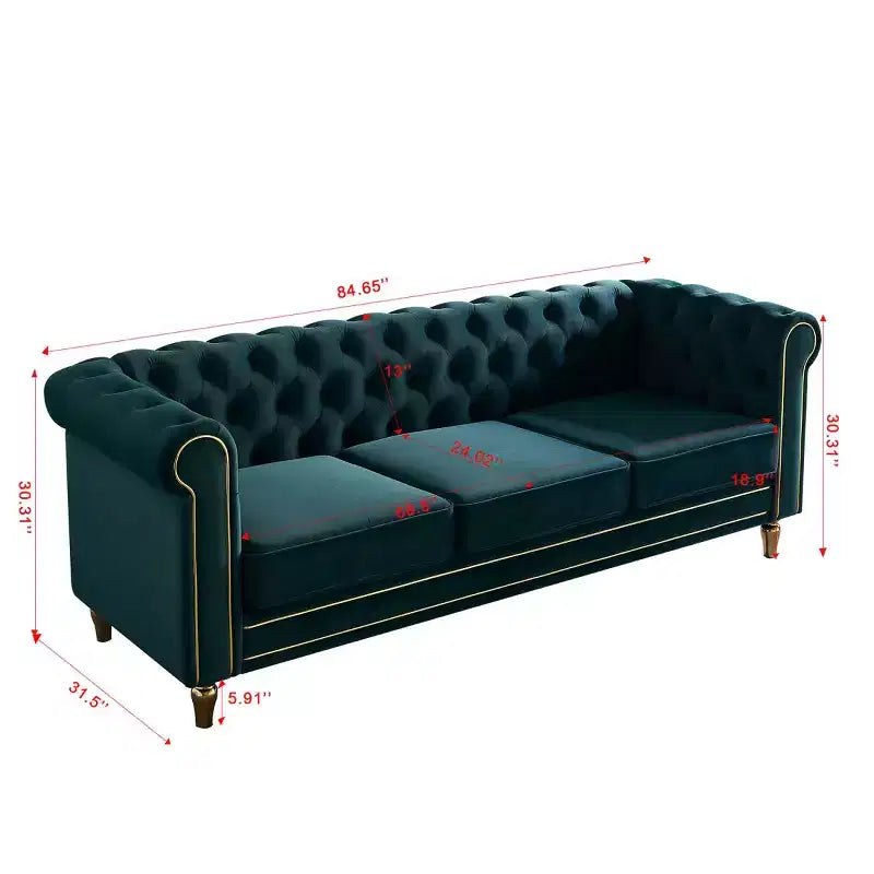 Canapé 84 Chesterfield en velours avec accoudoirs arrondis, canapé moderne de style nuage avec cadre en bois massif pour salon, chambre ou appartement - Panipeachy