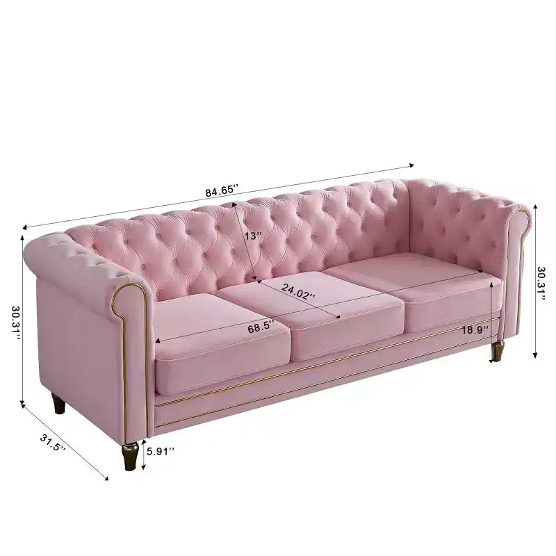 Canapé 84 Chesterfield en velours avec accoudoirs arrondis, canapé moderne de style nuage avec cadre en bois massif pour salon, chambre ou appartement - Panipeachy