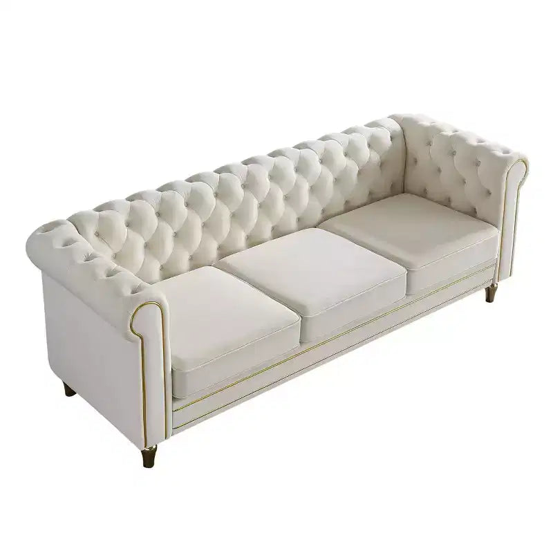 Canapé 84 Chesterfield en velours avec accoudoirs arrondis, canapé moderne de style nuage avec cadre en bois massif pour salon, chambre ou appartement - Panipeachy
