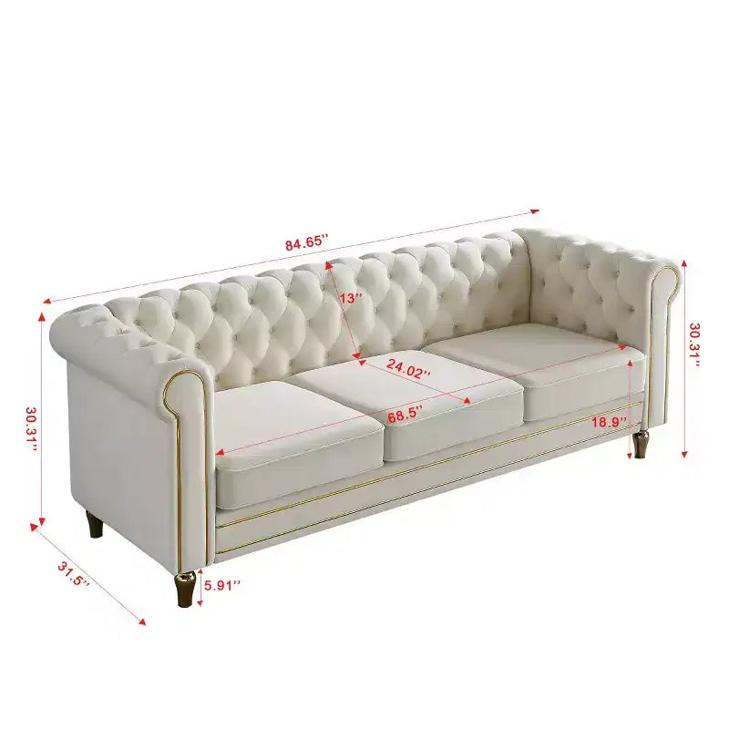 Canapé 84 Chesterfield en velours avec accoudoirs arrondis, canapé moderne de style nuage avec cadre en bois massif pour salon, chambre ou appartement - Panipeachy