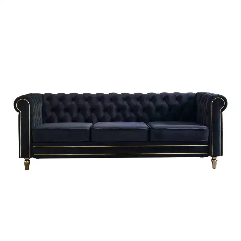 Canapé 84 Chesterfield en velours avec accoudoirs arrondis, canapé moderne de style nuage avec cadre en bois massif pour salon, chambre ou appartement - Panipeachy