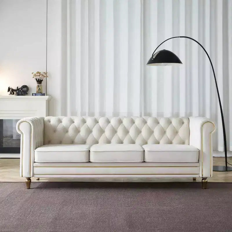 84 Chesterfield Velvet Sofa with Rolled Arms, Modern Cloud-Style Sofa with Solid Wood Frame for Living Room, Bedroom, or Apartment-Panipeachy