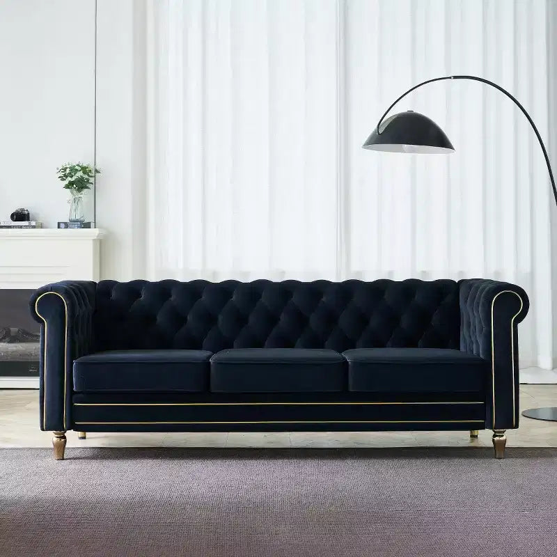 Canapé 84 Chesterfield en velours avec accoudoirs arrondis, canapé moderne de style nuage avec cadre en bois massif pour salon, chambre ou appartement - Panipeachy