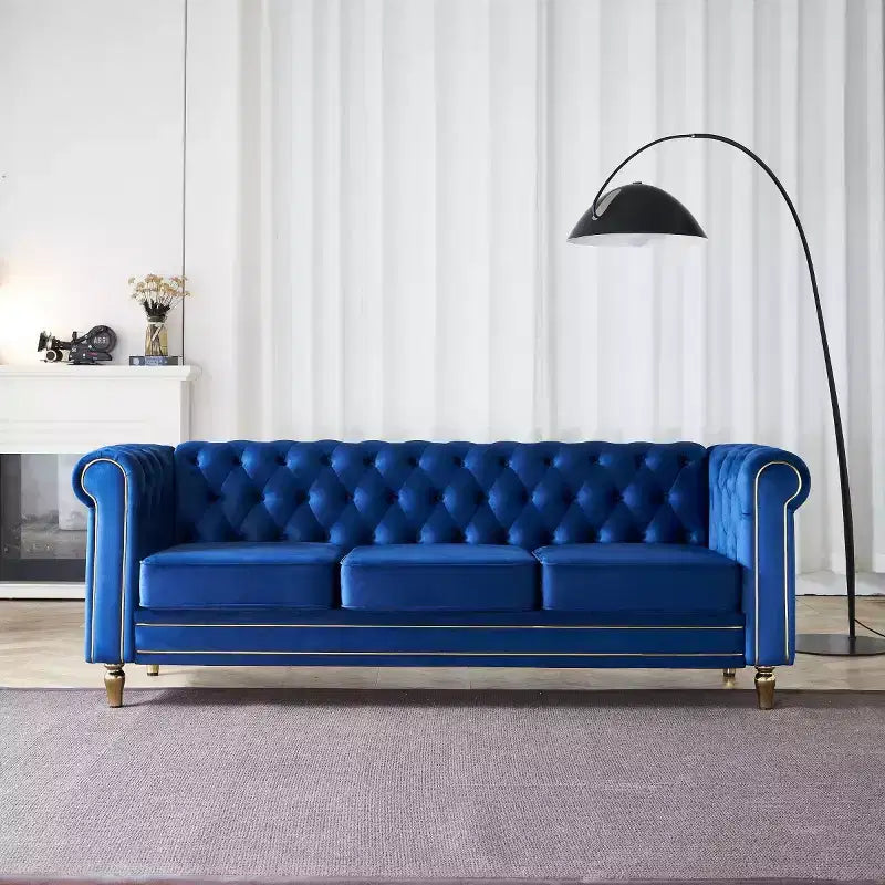 Canapé 84 Chesterfield en velours avec accoudoirs arrondis, canapé moderne de style nuage avec cadre en bois massif pour salon, chambre ou appartement - Panipeachy