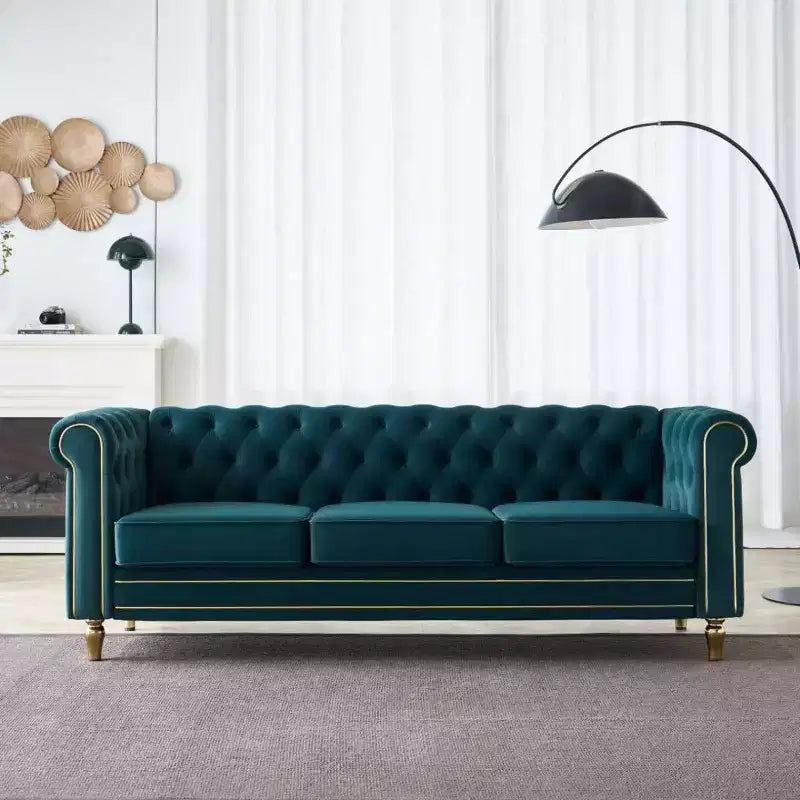 Canapé 84 Chesterfield en velours avec accoudoirs arrondis, canapé moderne de style nuage avec cadre en bois massif pour salon, chambre ou appartement - Panipeachy