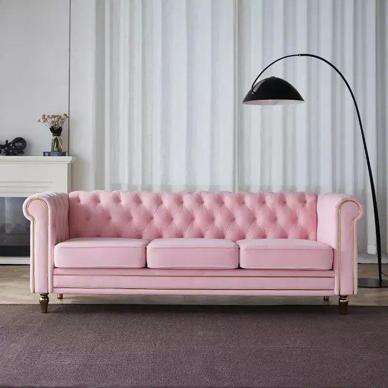 Canapé 84 Chesterfield en velours avec accoudoirs arrondis, canapé moderne de style nuage avec cadre en bois massif pour salon, chambre ou appartement - Panipeachy