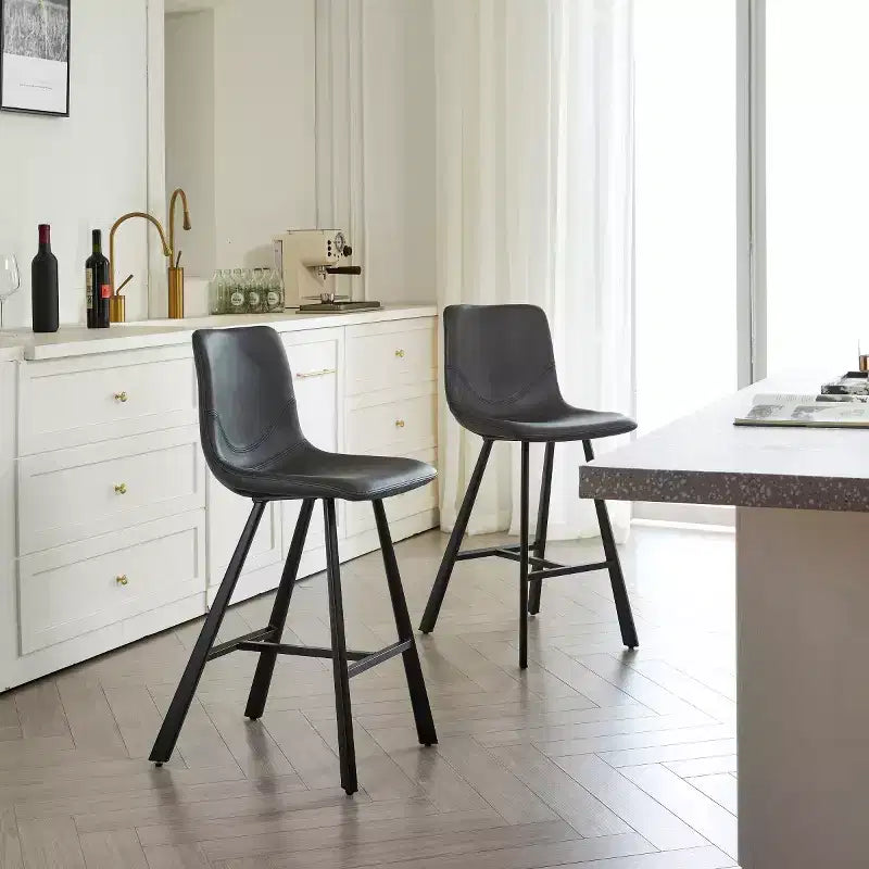 Lot de 2 tabourets de comptoir avec cadre en métal noir robuste, chaises de comptoir pour îlot de cuisine, bar ou restaurant-Panipeachy