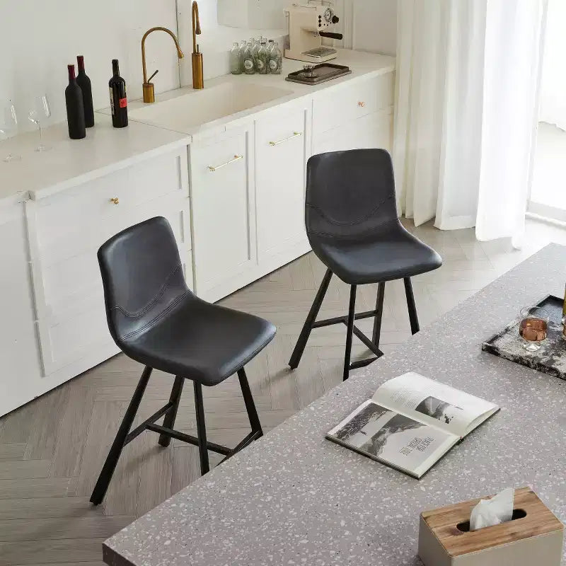 Lot de 2 tabourets de comptoir avec cadre en métal noir robuste, chaises de comptoir pour îlot de cuisine, bar ou restaurant-Panipeachy
